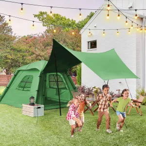 EROMMY Inflatable Camping Tent with Extended Canopy, Easy Set-up 4 Season Air Tents with Inflator for 2-4 Persons