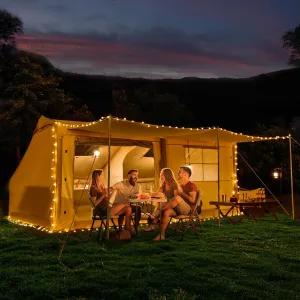 EROMMY Inflatable Tents for Camping 8-10 Person, 4 Season Oxford Blow Up Tent, Easy Setup Glamping Tents with Extended Canopy, Mesh & Chimney Window