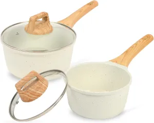 ESLITE LIFE 1.5 QT & 2.5 QT Sauce Pan Set with Lids, Nonstick Small Soup Pot Compatible with All Stovetops (Gas, Electric & Induction), PFOA Free, White