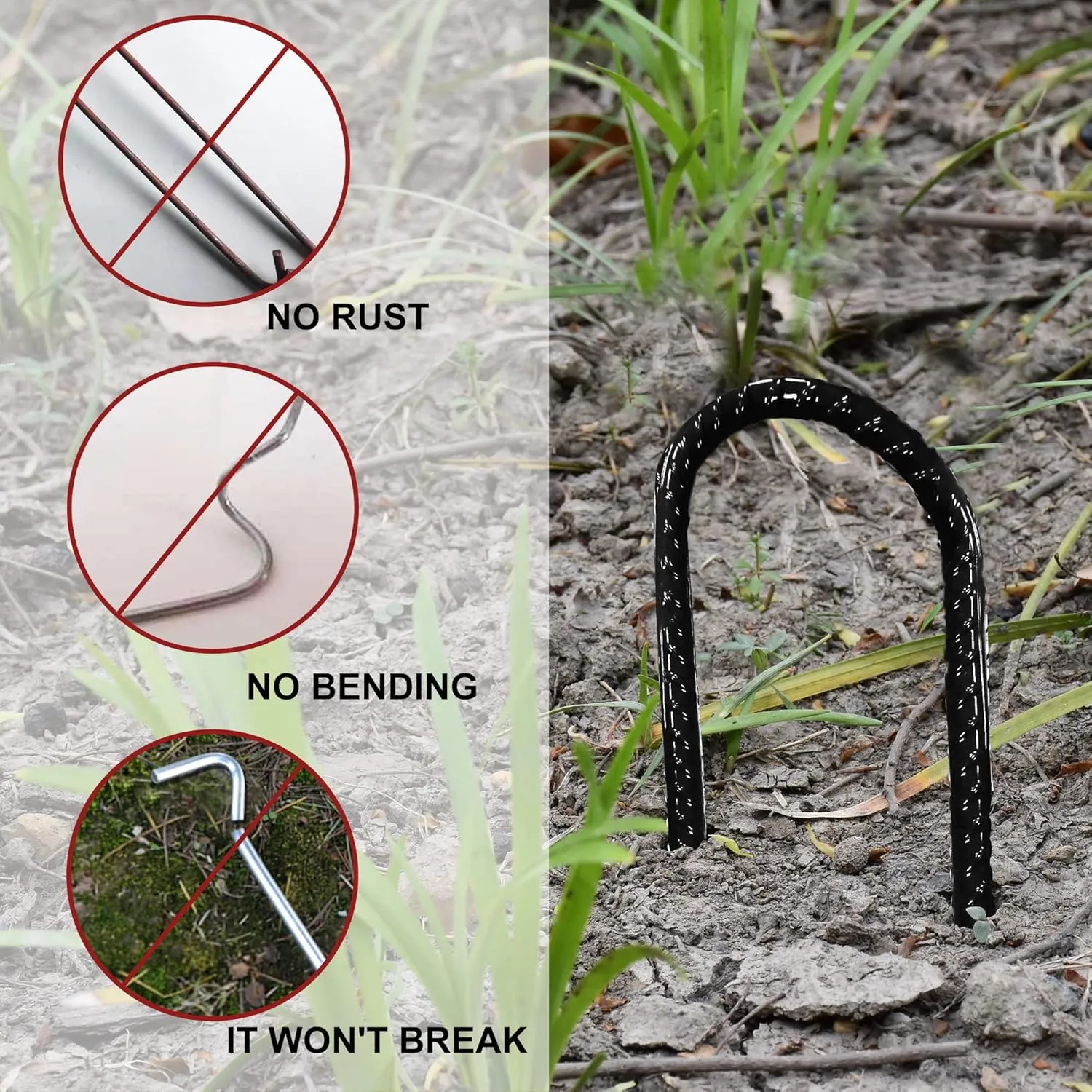 Eurmax USA Ground Anchors, Heavy Duty Ground Stakes, Trampoline Stakes, Tent Stakes Anchor Kit for High Wind, 12” Galvanized Steel Rebar Stakes, Metal Stakes, Trampoline Accessories,Pack of 8(Black)