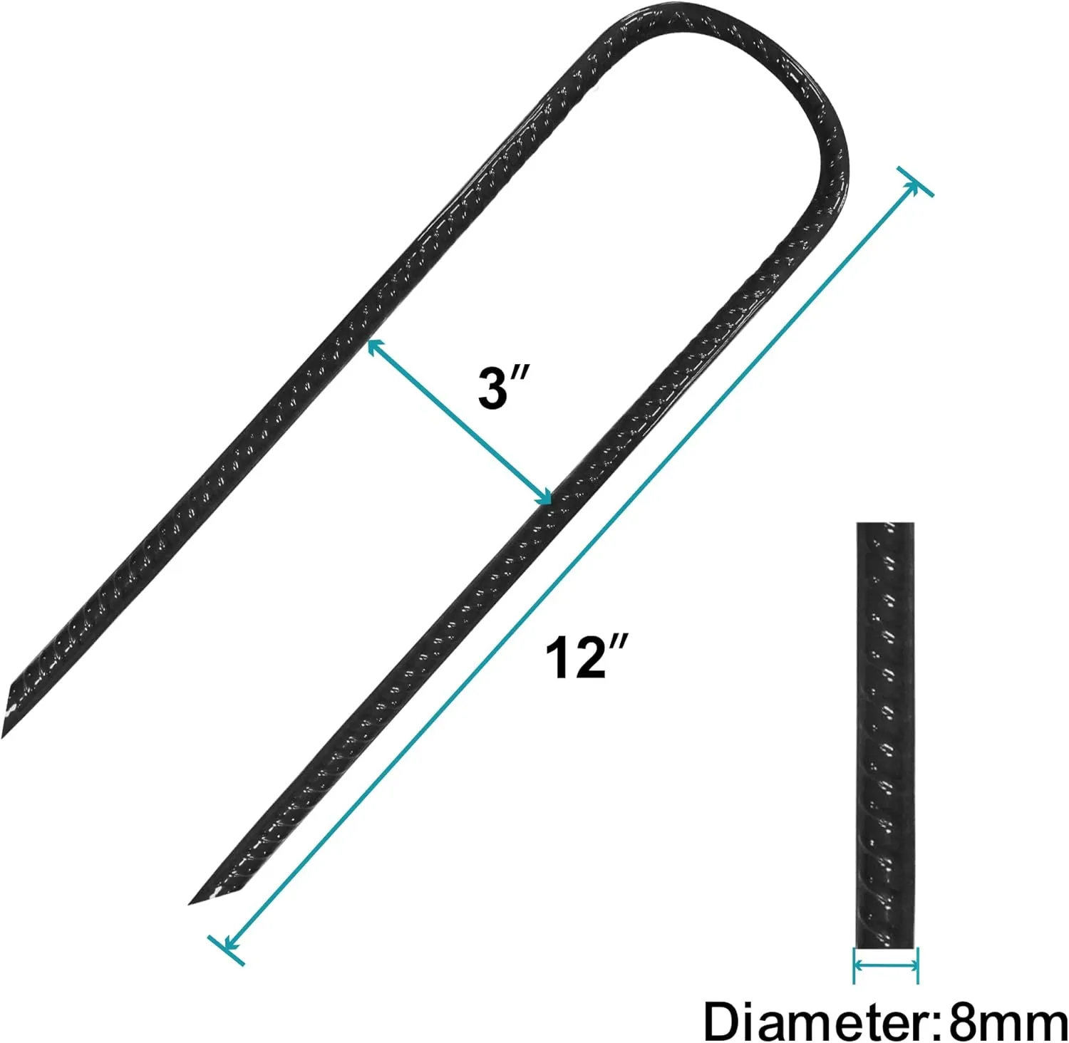 Eurmax USA Ground Anchors, Heavy Duty Ground Stakes, Trampoline Stakes, Tent Stakes Anchor Kit for High Wind, 12” Galvanized Steel Rebar Stakes, Metal Stakes, Trampoline Accessories,Pack of 8(Black)