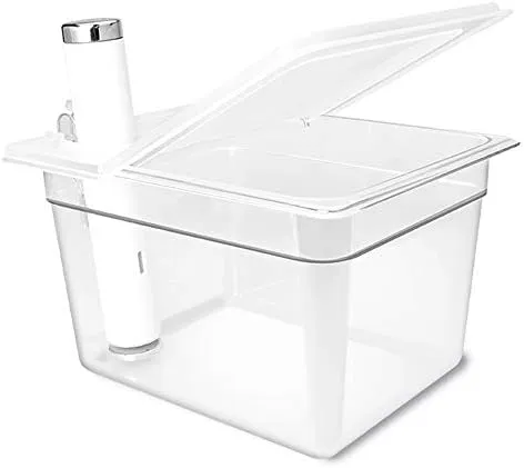 Everie Sous Vide Container 12 Quarts with Universal Collapsible Hinged Lid, Compatible with Anova All Models, Breville Joule, Wancle, Instant Pot Cookers (Container with Plastic Lid and Rack)