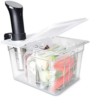 Everie Sous Vide Container 12 Quarts with Universal Collapsible Hinged Lid, Compatible with Anova All Models, Breville Joule, Wancle, Instant Pot Cookers (Container with Plastic Lid and Rack)