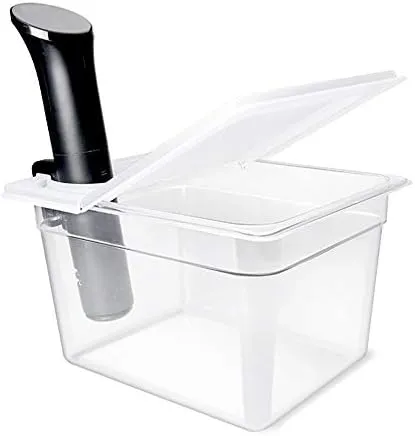 Everie Sous Vide Container 12 Quarts with Universal Collapsible Hinged Lid, Compatible with Anova All Models, Breville Joule, Wancle, Instant Pot Cookers (Container with Plastic Lid and Rack)