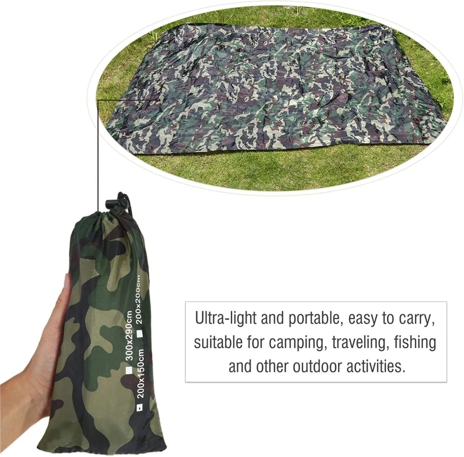 EVTSCAN Camouflage Waterproof Camping Shelter Tent Tarp Outdoor Portable Tent Tarp Lightweight Rainproof Mat RainTent Tarp Shelter