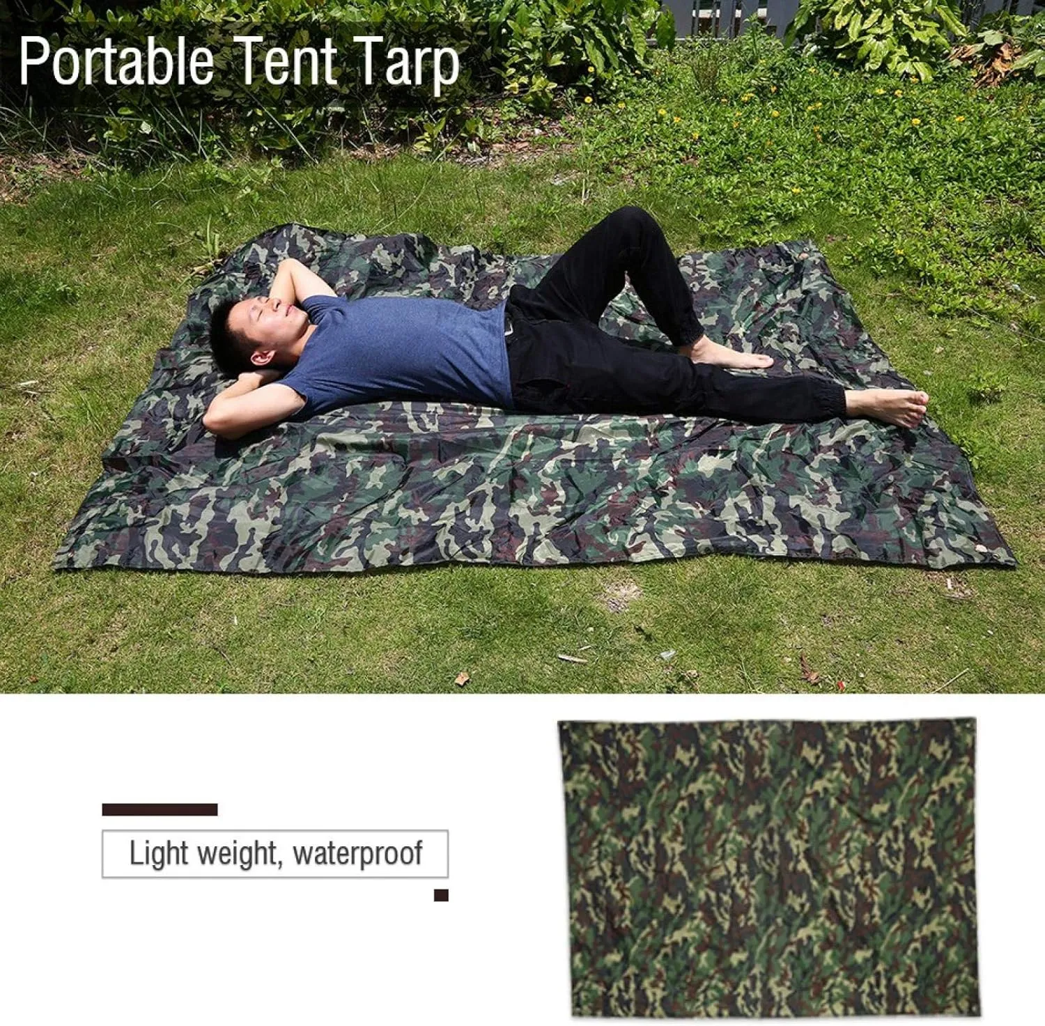 EVTSCAN Camouflage Waterproof Camping Shelter Tent Tarp Outdoor Portable Tent Tarp Lightweight Rainproof Mat RainTent Tarp Shelter