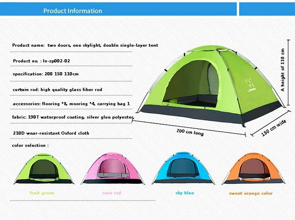 Family Camping Tents 2 Person Lightweight Tent Windproof UV Protection Ventilated and Perfect for Beach Outdoor Traveling Hiking Camping Fishing etc Unisex