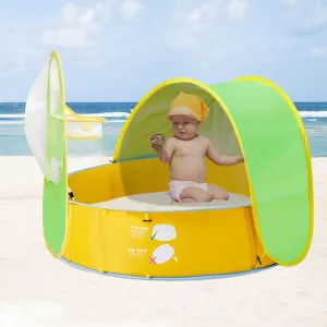 FBSPORT Baby Beach Tent, Ball Pit Tent Paddling Pool for Kids, Baby Play Pool Tent, 50  UPF Protection Sun Shade with Basketball Hoop- Balls Not Included