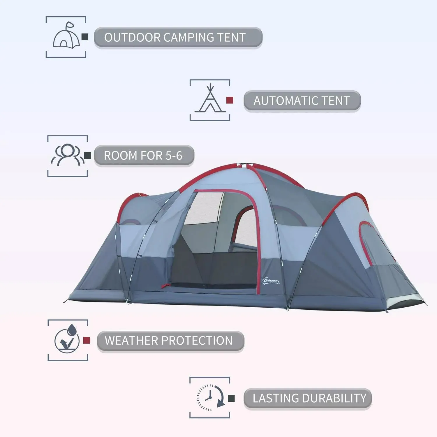 Fibreglass Frame Person Steel Unbeatable price Outsunny 5/6 Tent Camping Lightweight Blue Secure And