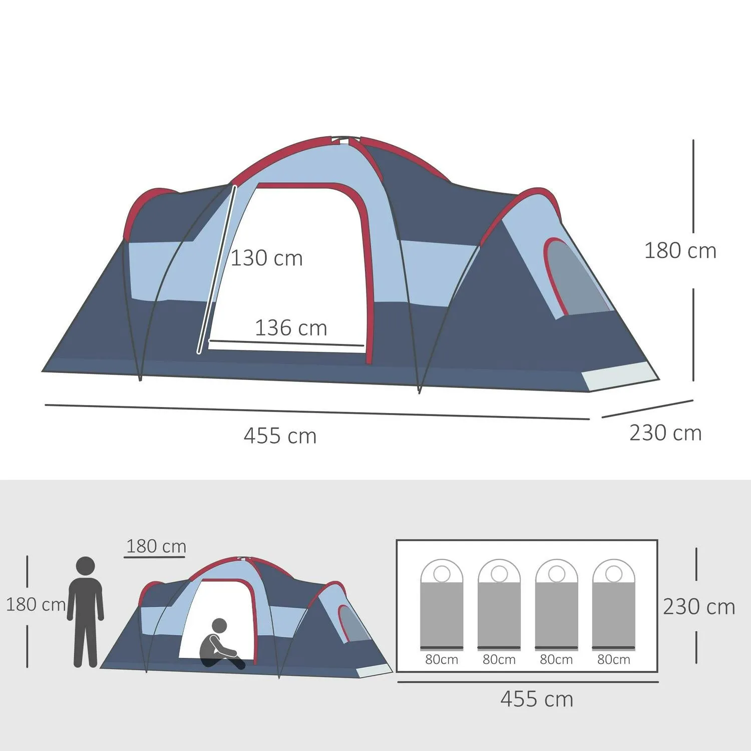 Fibreglass Frame Person Steel Unbeatable price Outsunny 5/6 Tent Camping Lightweight Blue Secure And