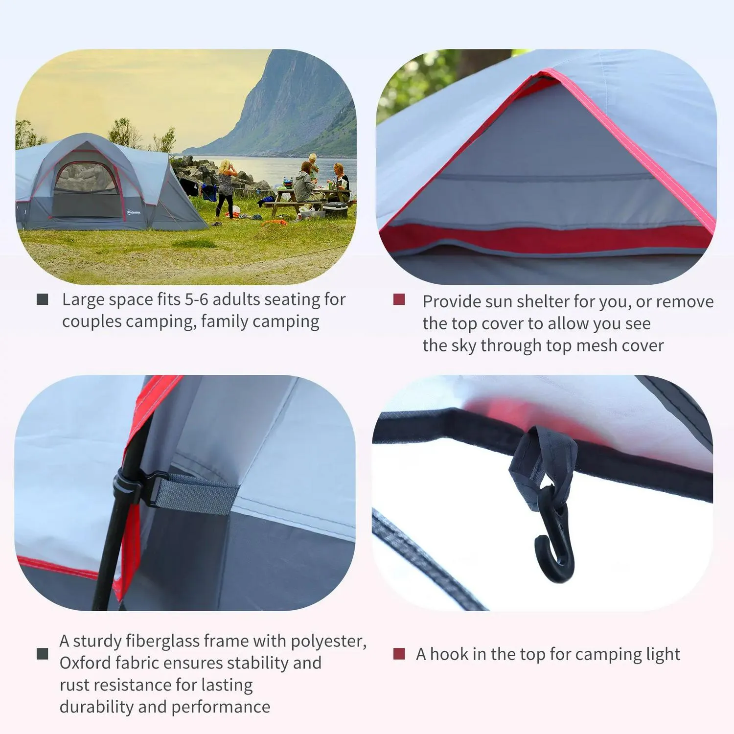 Fibreglass Frame Person Steel Unbeatable price Outsunny 5/6 Tent Camping Lightweight Blue Secure And