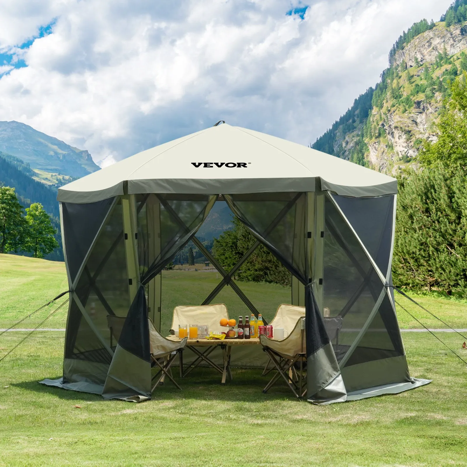 (FINAL PRICES ARE LOWER ON OUR SITE!) VEVOR Pop Up Gazebo Tent, Pop-Up Screen Tent 6 Sided Canopy Sun Shelter with 6 Removable Privacy Wind Cloths & Mesh Windows, 10x10FT Quick Set Screen Tent with Mosquito Netting, Army Green