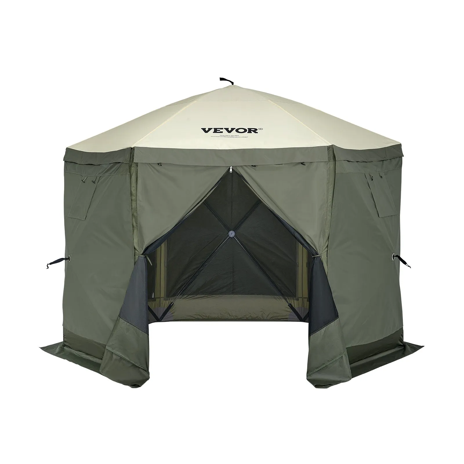(FINAL PRICES ARE LOWER ON OUR SITE!) VEVOR Pop Up Gazebo Tent, Pop-Up Screen Tent 6 Sided Canopy Sun Shelter with 6 Removable Privacy Wind Cloths & Mesh Windows, 10x10FT Quick Set Screen Tent with Mosquito Netting, Army Green