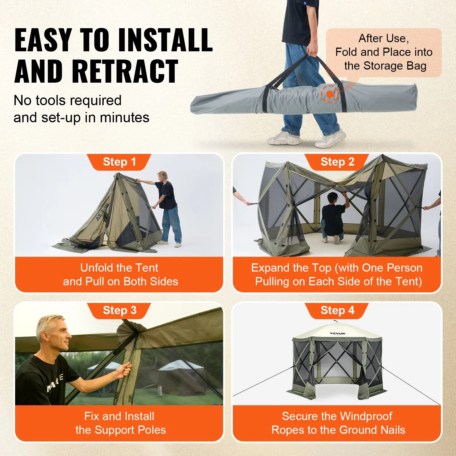 (FINAL PRICES ARE LOWER ON OUR SITE!) VEVOR Pop Up Gazebo Tent, Pop-Up Screen Tent 6 Sided Canopy Sun Shelter with 6 Removable Privacy Wind Cloths & Mesh Windows, 10x10FT Quick Set Screen Tent with Mosquito Netting, Army Green