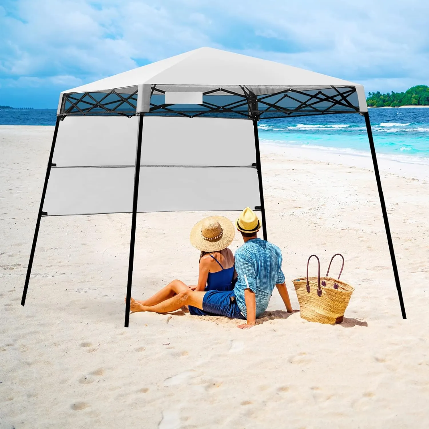 Fireflowery 7’ x 7’ Pop Up Canopy Tent, Portable Shelter Canopy w/Backpack, Outdoor Instant Canopy Tent, Lightweight & Compact for Hiking, Fishing, Camping, Picnic (7'x7' Base, 6'x6' top)