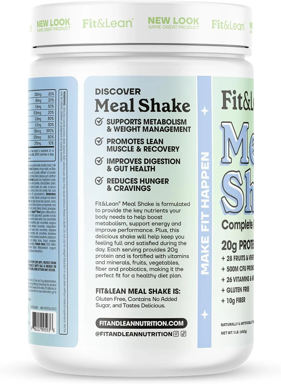Fit & Lean Meal Shake, Fat Burning Meal Replacement, Protein, Fiber, Probiotics, Chocolate, 1lb, 10 Servings Per Container
