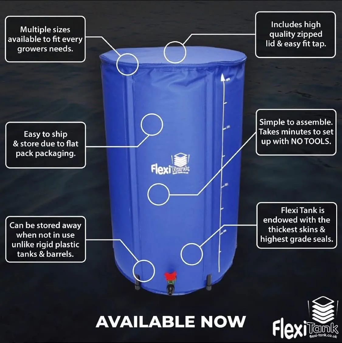 FlexiTank Collapsible Reservoir Water Tank Water Storage Barrel Container Portable for Garden Plants Gardening Greenhouse (60 gallons)