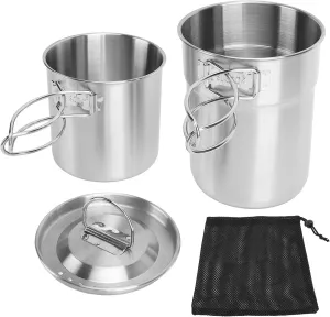 Foldable Camping Cookware, 304 Stainless Steel Multifunctional Outdoor Cookware Set, Portable Camping Cups and Mugs Pot with Lid for Camping, Hiking, Backpacking, Travel