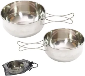 Foldable Handle Camping Bowl Set Stainless Steel Camp Bowl and Utensil Set Outdoor Picnic Cookware