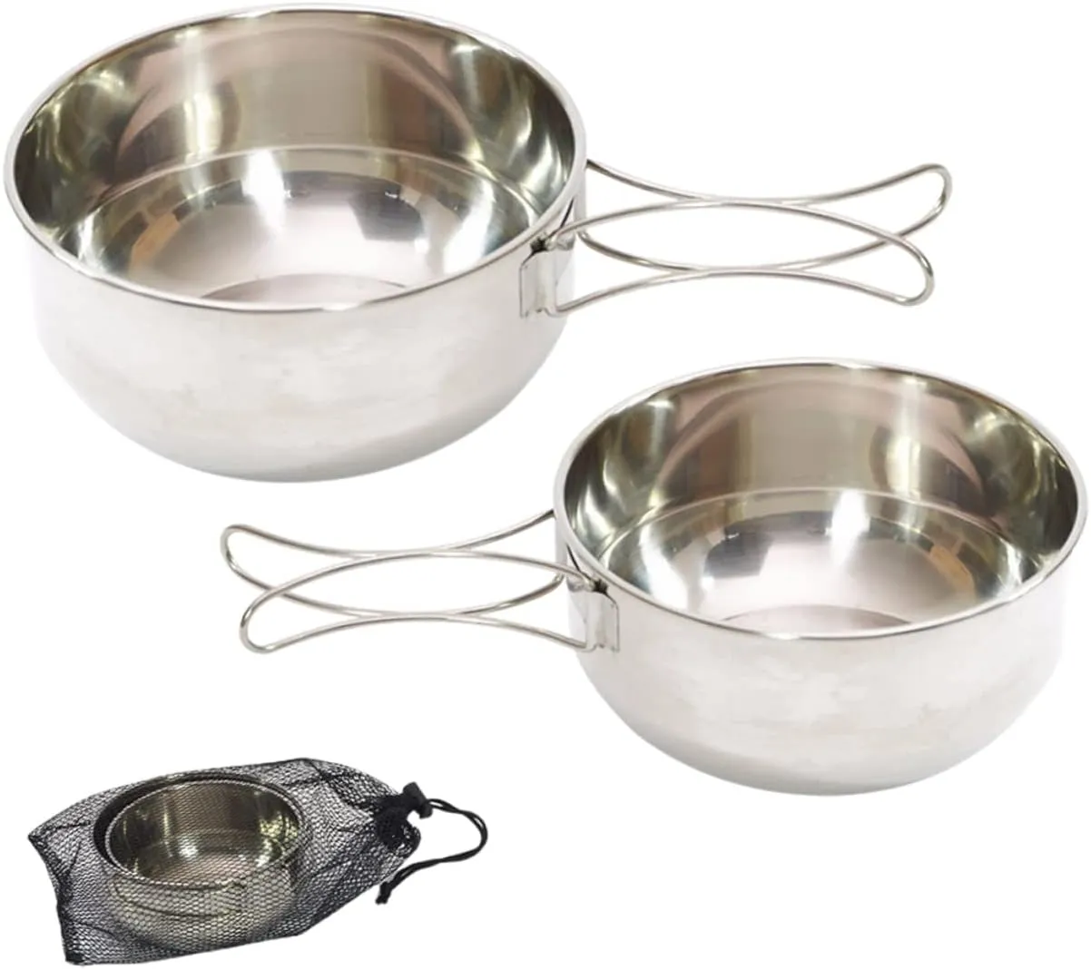 Foldable Handle Camping Bowl Set Stainless Steel Camp Bowl and Utensil Set Outdoor Picnic Cookware