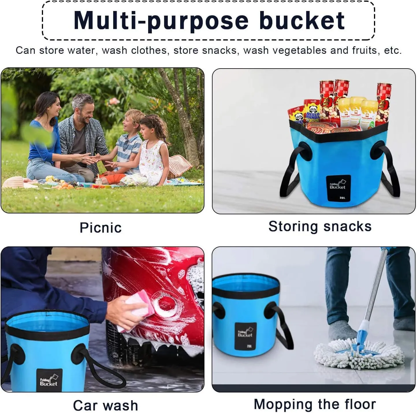 Folding Water Bucket, Large Capacity 20L Camping Storage Container, Outdoor Portable Collapsible Bucket for Travel Camping Picnic Hiking Fishing