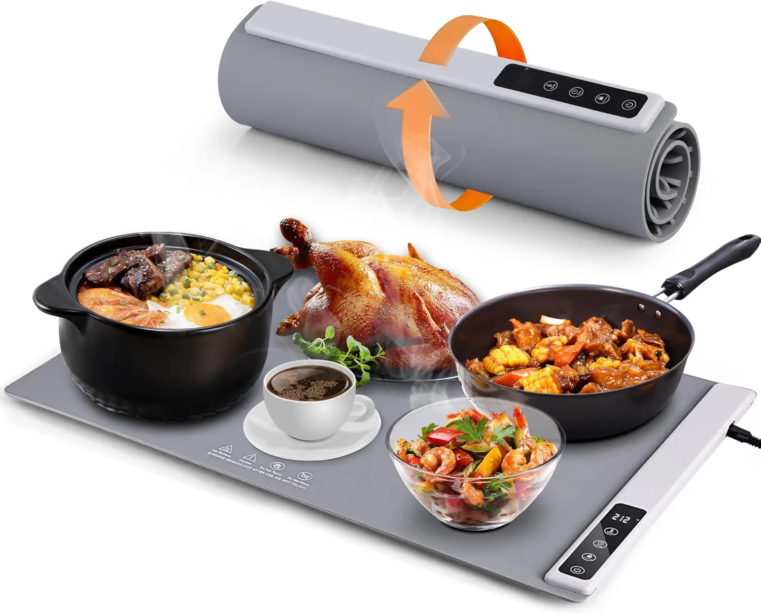 Food Warming Mat - Electric Food Warming Tray with 4 Level Temperature Setting and Timer, Rollable and Portable Premium Silicone Nano-Material Food Warmer for Gathering, Parties