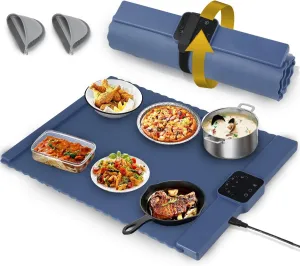 Food Warming Mat for Food - Electric Warming Tray for Buffets & Parties, Rollable Silicone Heating Mat, Warming Mat for Food with Adjustable Temperature, Auto Shut-Off, Portable & Foldable