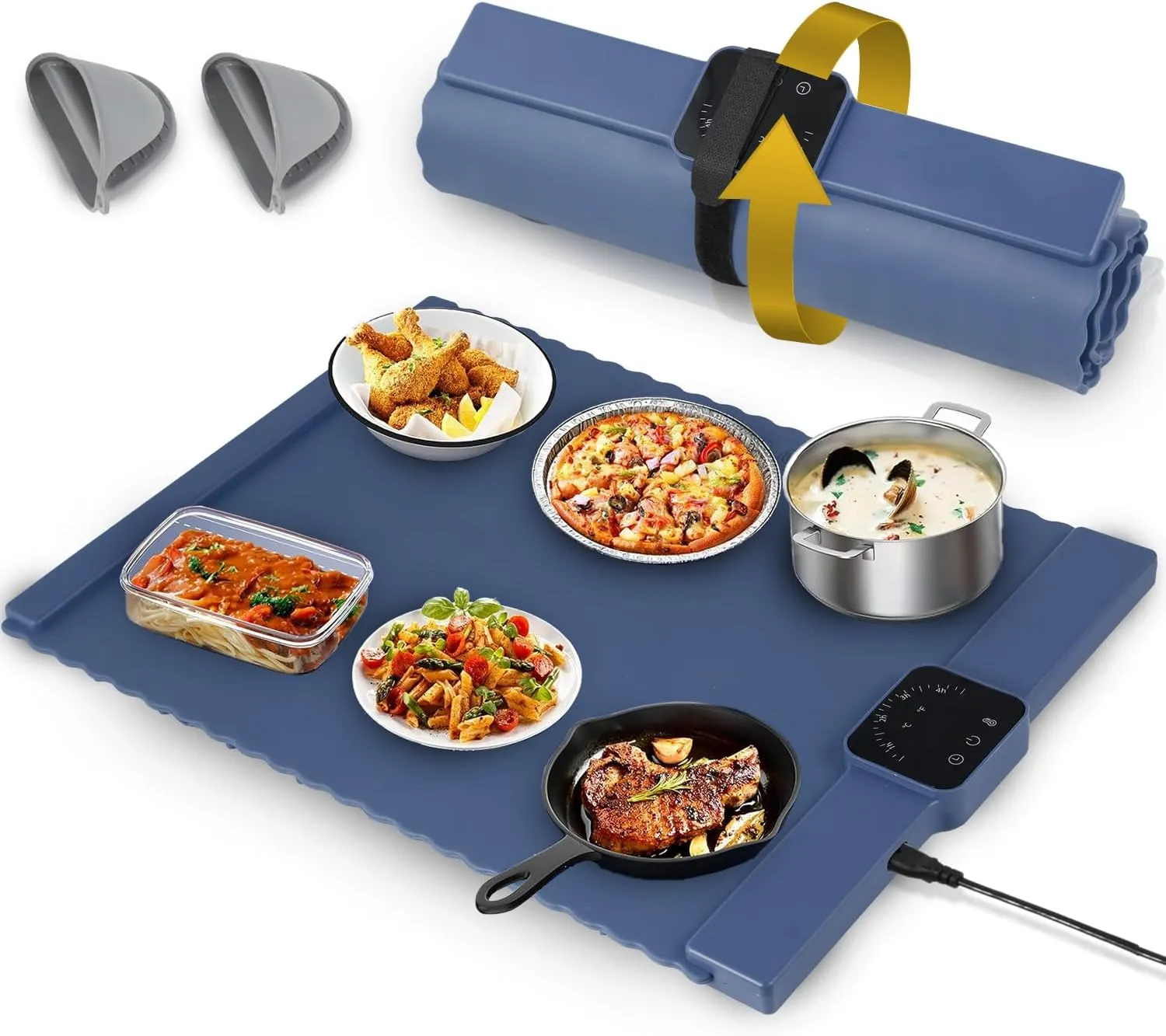 Food Warming Mat for Food - Electric Warming Tray for Buffets & Parties, Rollable Silicone Heating Mat, Warming Mat for Food with Adjustable Temperature, Auto Shut-Off, Portable & Foldable