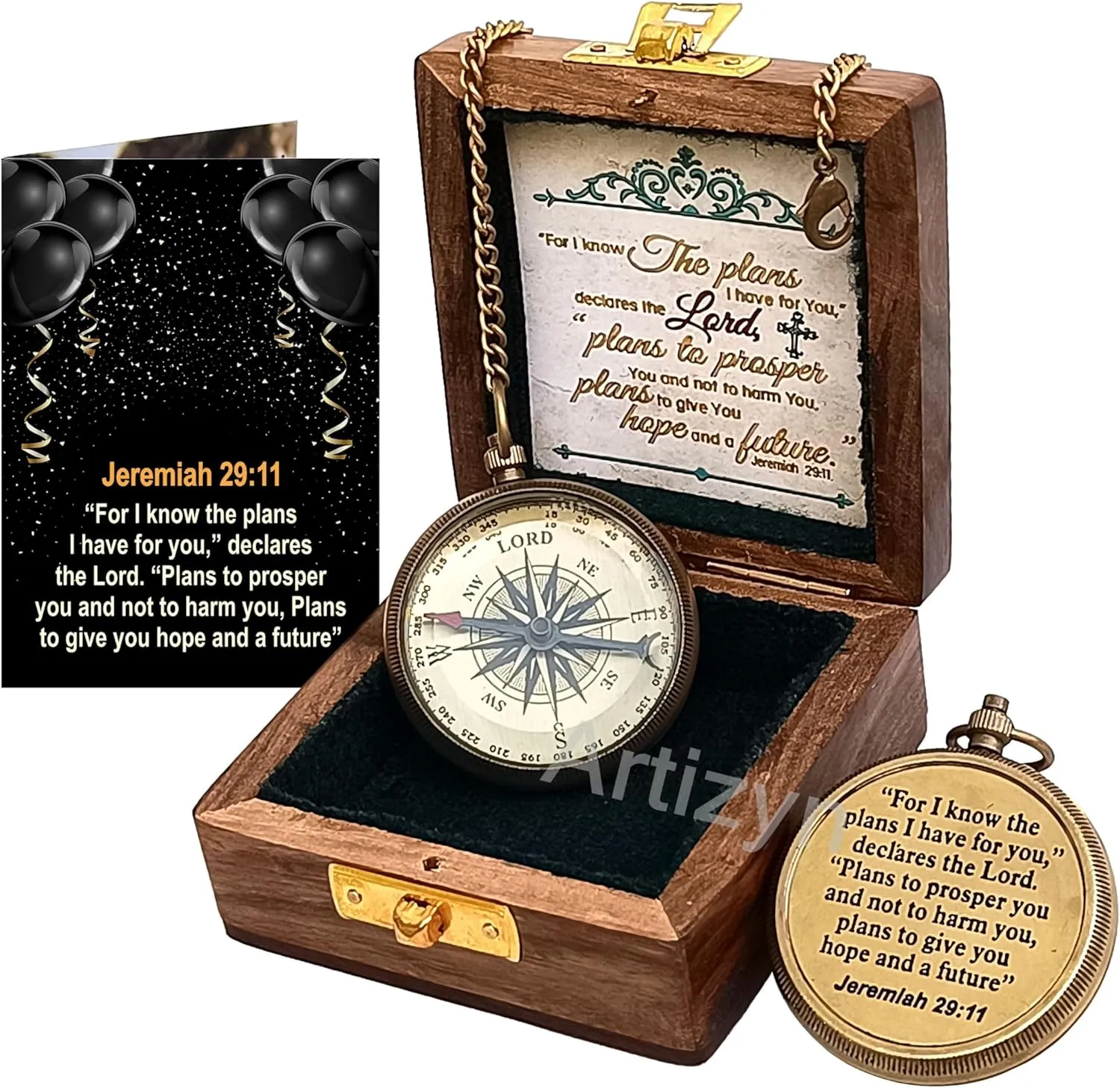 For I Know The Plans I Have For You Brass Magnetic Compass Engraved with Scripture Jeremiah 29:11, Directional Compass, Religious Gifts For Men, Easter Gifts For Teen Boys