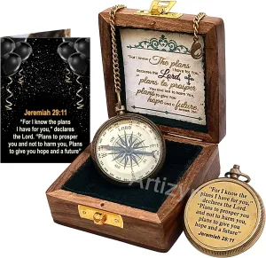 For I Know The Plans I Have For You Brass Magnetic Compass Engraved with Scripture Jeremiah 29:11, Directional Compass, Religious Gifts For Men, Easter Gifts For Teen Boys