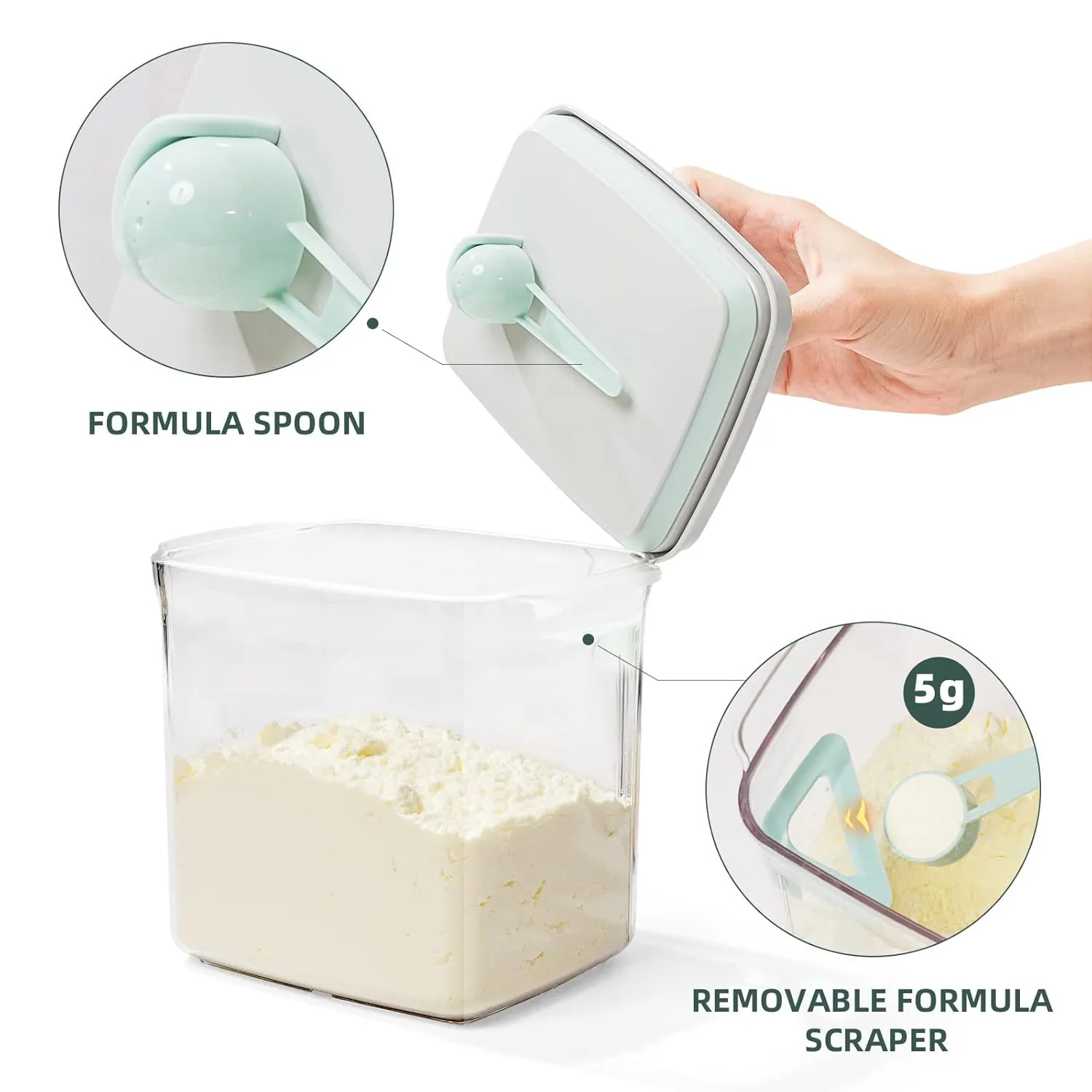 Formula Container - 1700ml Pop Top Milk Powder Container, BPA-Free Airtight Formula Dispenser with Scoop and Scraper, 21OZ, 1.32LB, 600g, Clear