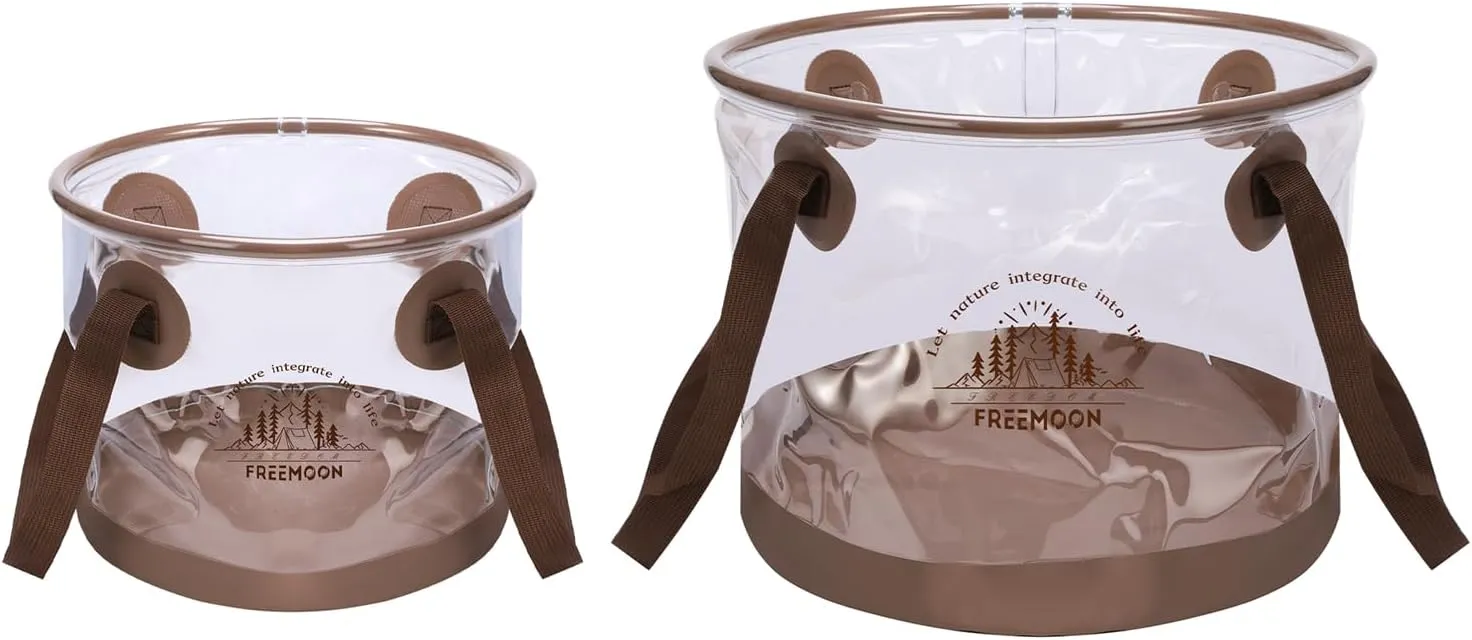 FREEMOON 2 Pack Collapsible Bucket, PVC Folding Bucket Wash Basin with Handle, Portable Storage Bucket Water Container for Camping Fishing Travelling Picnic Gardening(10L & 20L)