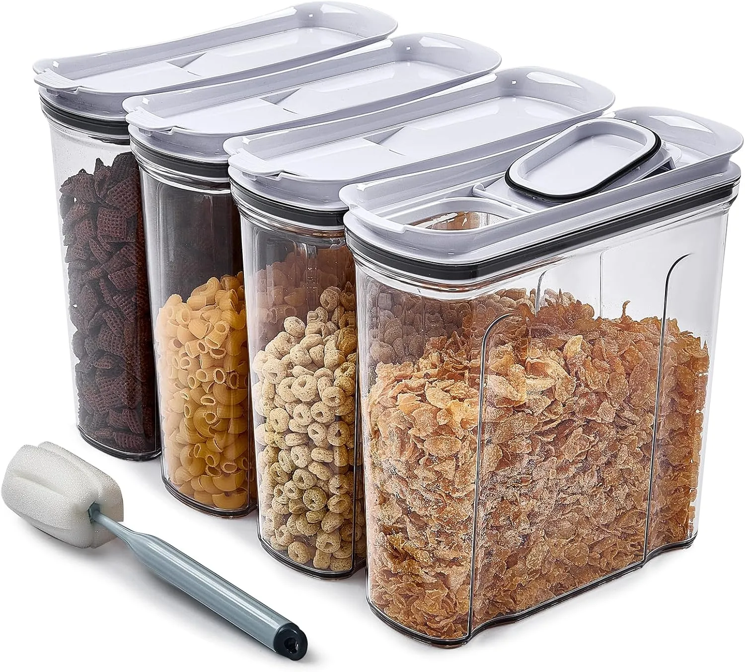 FreshKeeper Cereal Containers Storage Set, Airtight Food Storage Container with Lid 4L/135.2oz,4PCS BPA-FREE Plastic Pantry Organization Canisters for Rice Cereal Flour Sugar Dry Food in Kitchen