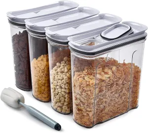 FreshKeeper Cereal Containers Storage Set, Airtight Food Storage Container with Lid 4L/135.2oz,4PCS BPA-FREE Plastic Pantry Organization Canisters for Rice Cereal Flour Sugar Dry Food in Kitchen