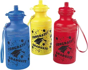 Fun Express 12 Pieces Graduation Sport Water Bottles, 18 oz, BPA Free Plastic, Graduation Party Supplies, Drinkware, Water Bottles & Canteens, Multi-Color