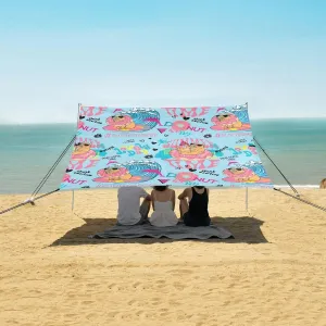 Funny Summer Capybara Beach Canopy Tent Anti-UV & Wind Resistant, Camping Sun Shelter Easy Setup Portable,Outdoor Shade Tents with Sandbags,Sand Shovels,Ground Pegs & Stability Poles