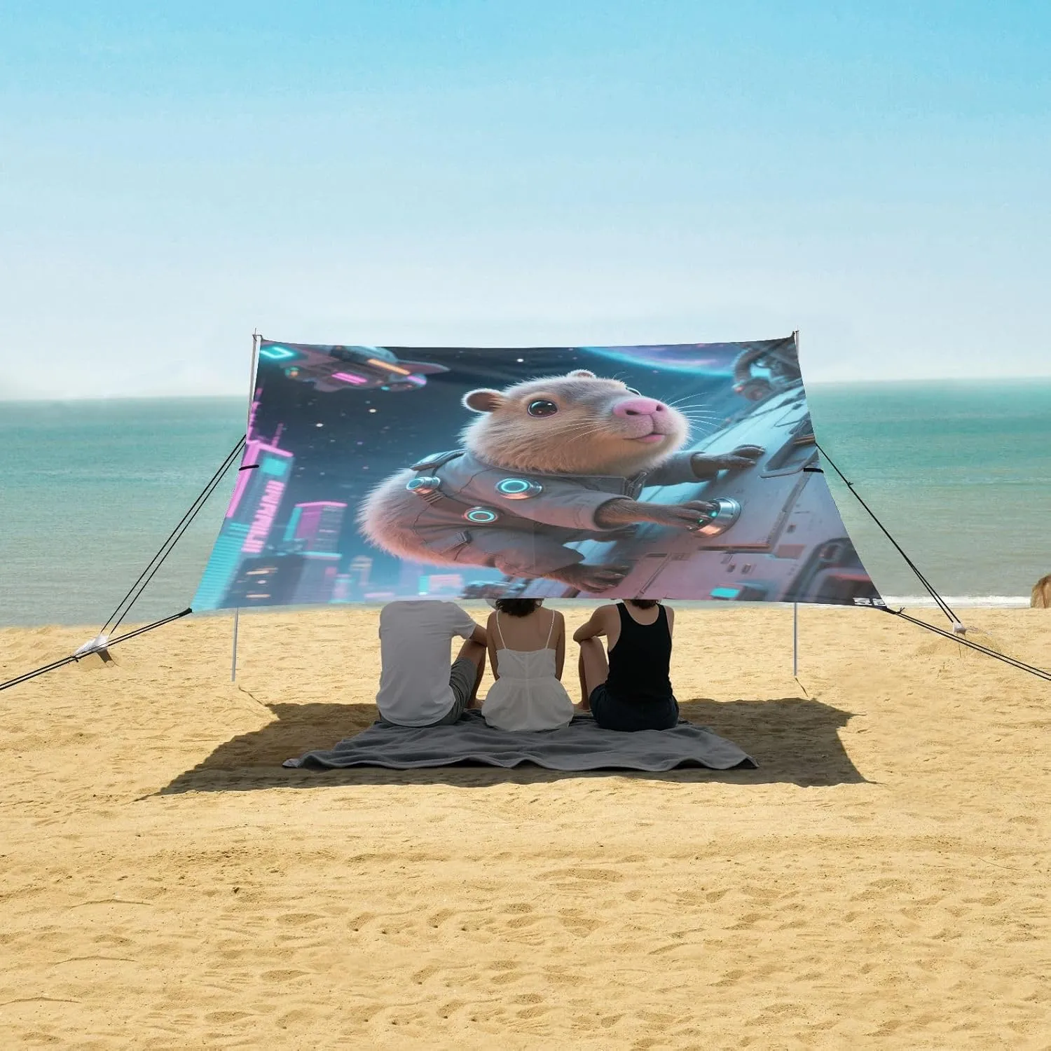 Future World Capybara Airship Beach Camping Tent Sun Shelter for Whole Family, Beach Shade Canopy with UPF50  UV Protection,Easy Set Up and Carry,Outdoor Shade for Trips, Fishing, Backyard Fun