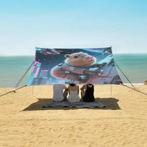 Future World Capybara Airship Beach Camping Tent Sun Shelter for Whole Family, Beach Shade Canopy with UPF50  UV Protection,Easy Set Up and Carry,Outdoor Shade for Trips, Fishing, Backyard Fun