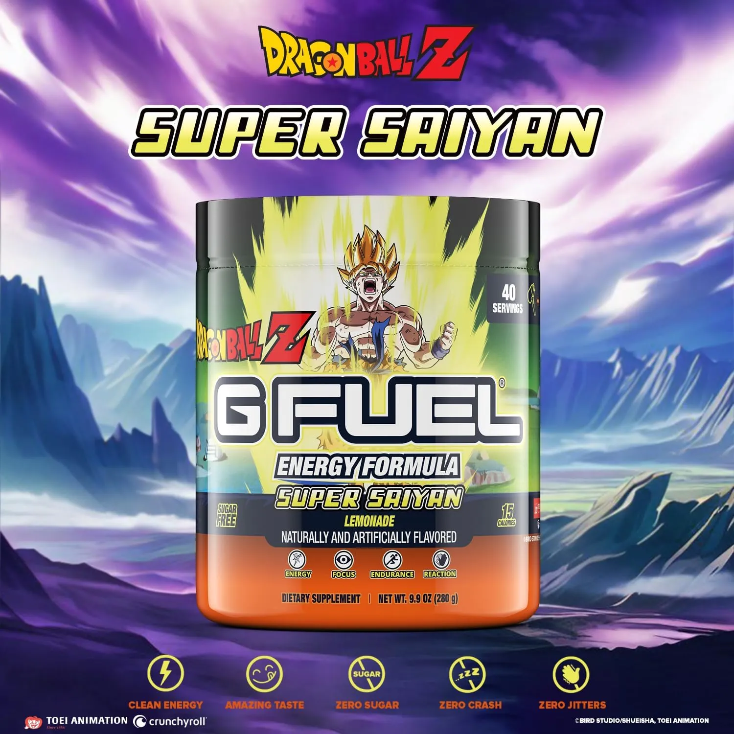 G Fuel Dragon Ball Z Energy Drink Powder, Pre Workout Caffeine Mix for Gaming, Sugar Free Focus Amino, Vitamin   Antioxidants, 9.9oz (Lemonade, 40 Servings)