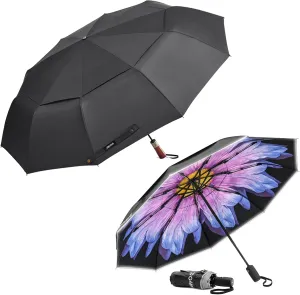 G4Free 54" 42" Compact Windproof Travel Umbrelal, Double Canopy with Vent Auto Open Close