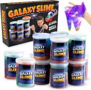Galaxy Slime Party Favors for Kids - 15 Pack of Rainbow Slime Putty in Assorted Neon Colors, Premade Marble Space Slime Bulk, Non-Sticky, Great Classroom Reward, Party Supplies
