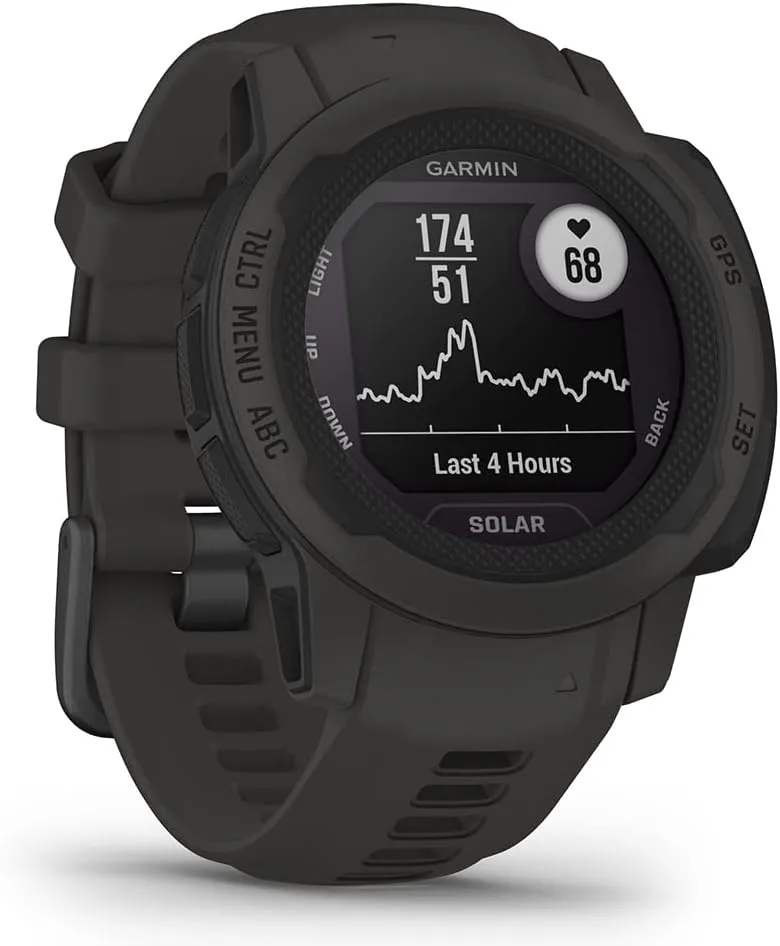 Garmin Instinct 2S Solar (Graphite) Rugged GPS Smartwatch Bundle - Outdoor Watch with Multi GNSS, Compass, Heart Rate, S/M, 40mm - Includes PlayBetter Screen Protectors & Portable Charger