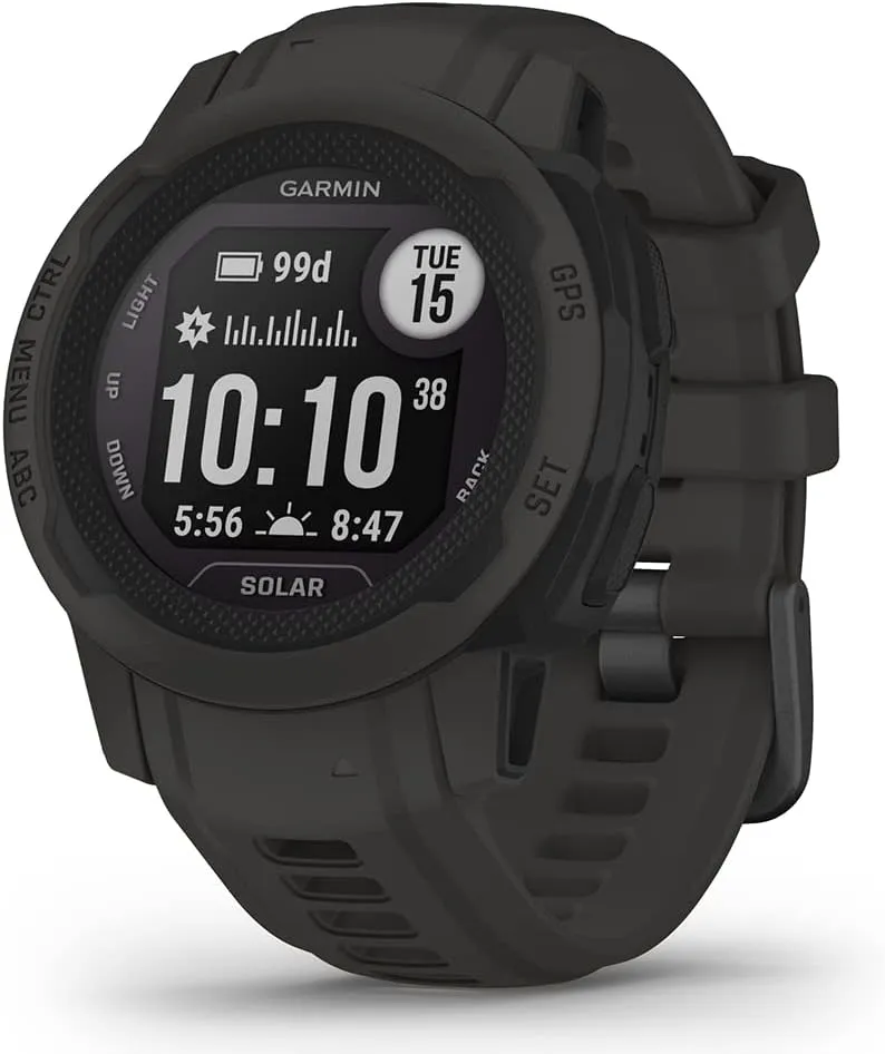 Garmin Instinct 2S Solar (Graphite) Rugged GPS Smartwatch Bundle - Outdoor Watch with Multi GNSS, Compass, Heart Rate, S/M, 40mm - Includes PlayBetter Screen Protectors & Portable Charger