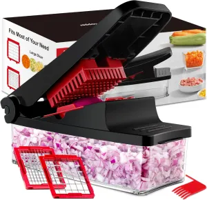 GDL Vegetable Chopper, Onion Chopper Pro Vegetable Cutter, Kitchen Food Slicer with Container Veggie Dicer, Salad Cutter for Onion, Carrot, Potato (2 in 1, Red)
