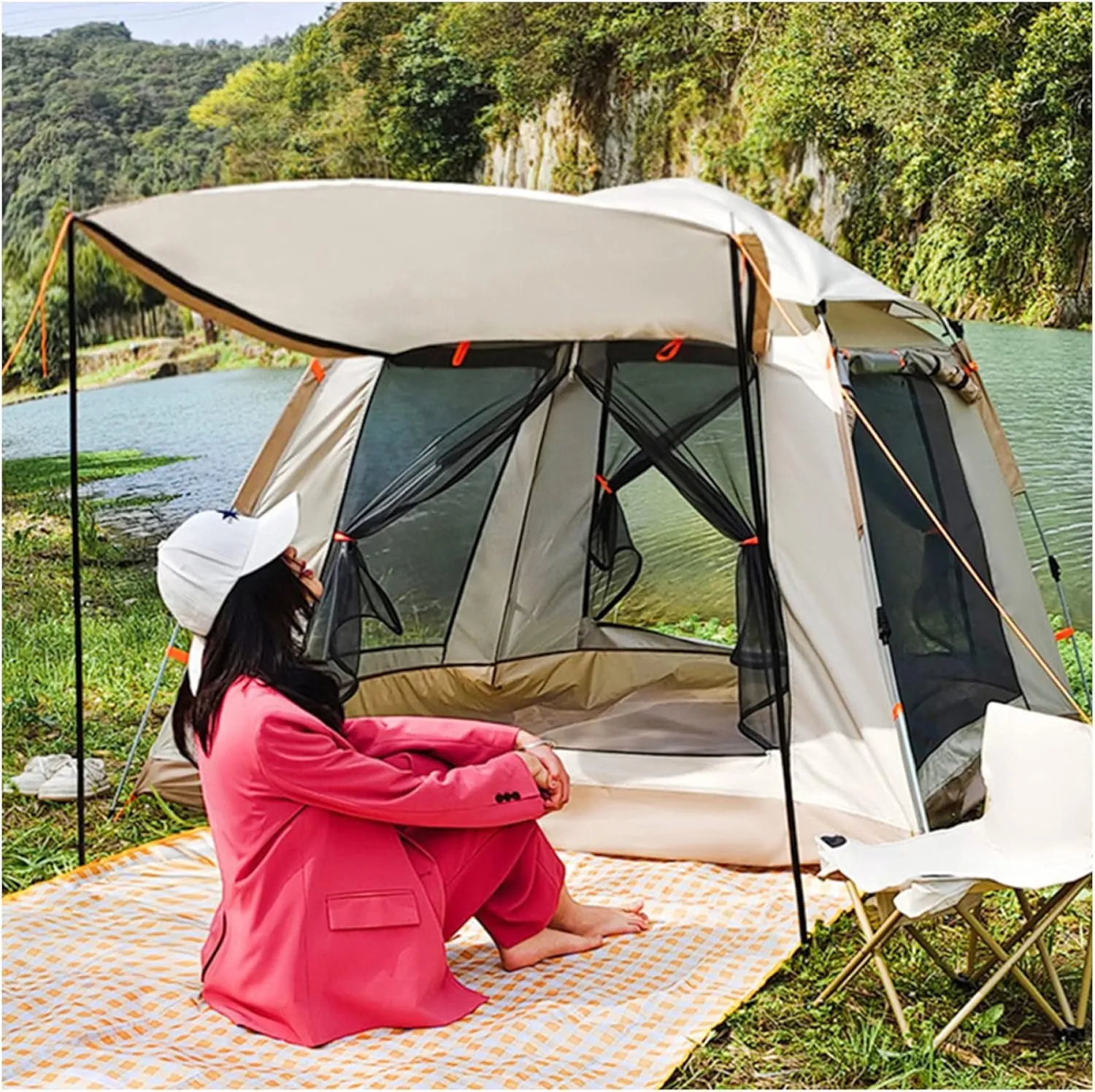 GeRRiT Camping Tents Family 4 People Insect-Proof,Double Doors and Four Windows Quick Pitch Tent Premium Sturdy Waterproof for Tents for Family Camping,Hiking Party