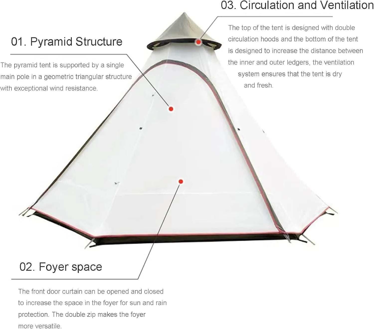 GeRRiT Tents for Camping 4 Person, Waterproof Pyramid Teepee Tent Adult Tent Waterproof Double Layers Indian Tent Yurt Tent Tower Post Bell Tent for Outdoor Family Trip Hello