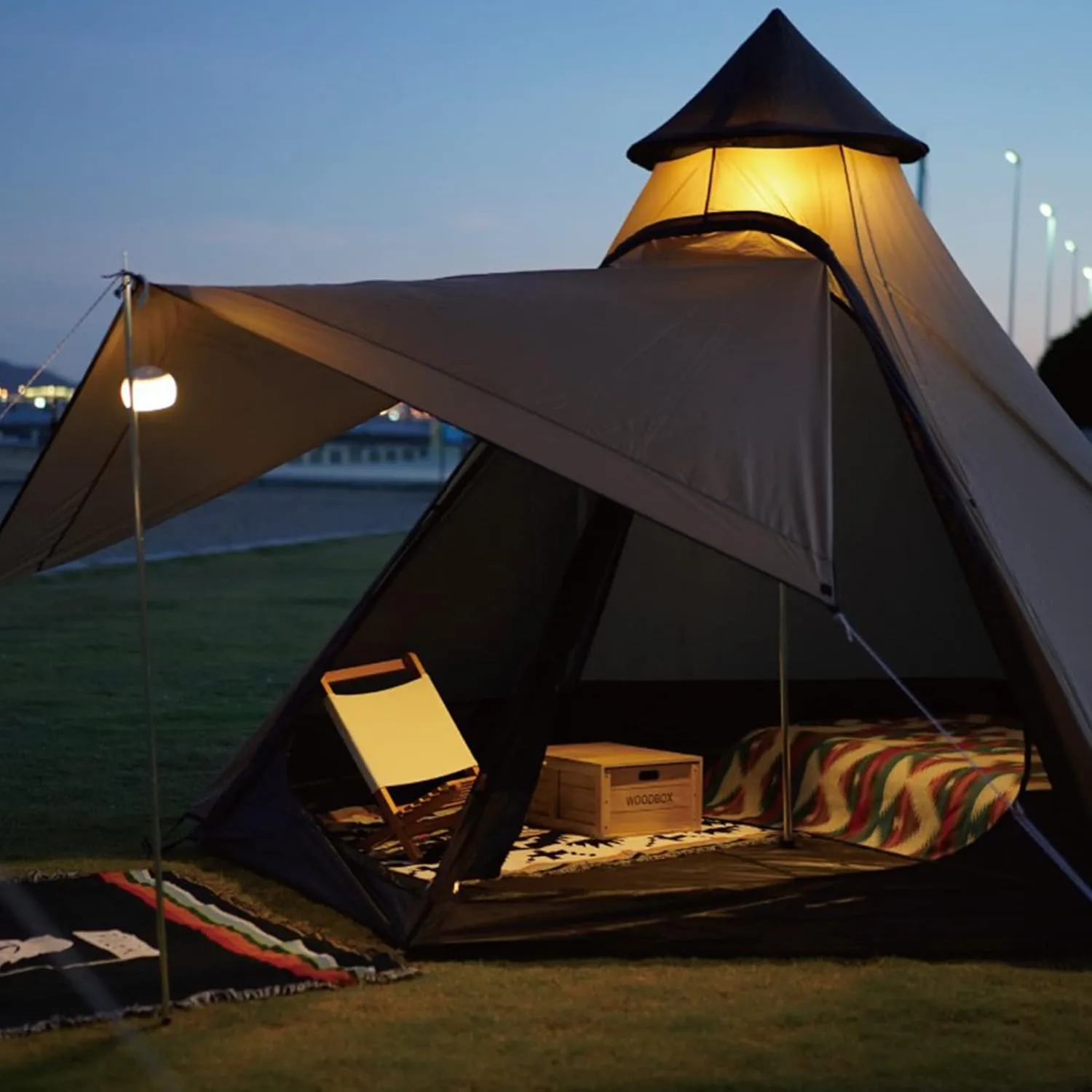 GeRRiT Tents for Camping 4 Person, Waterproof Pyramid Teepee Tent Adult Tent Waterproof Double Layers Indian Tent Yurt Tent Tower Post Bell Tent for Outdoor Family Trip Hello