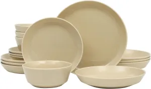 Gibson Home Summer Shades 16 Piece Plates and Bowls Dishes Service for 4 Porcelain Dinnerware Set - Taupe