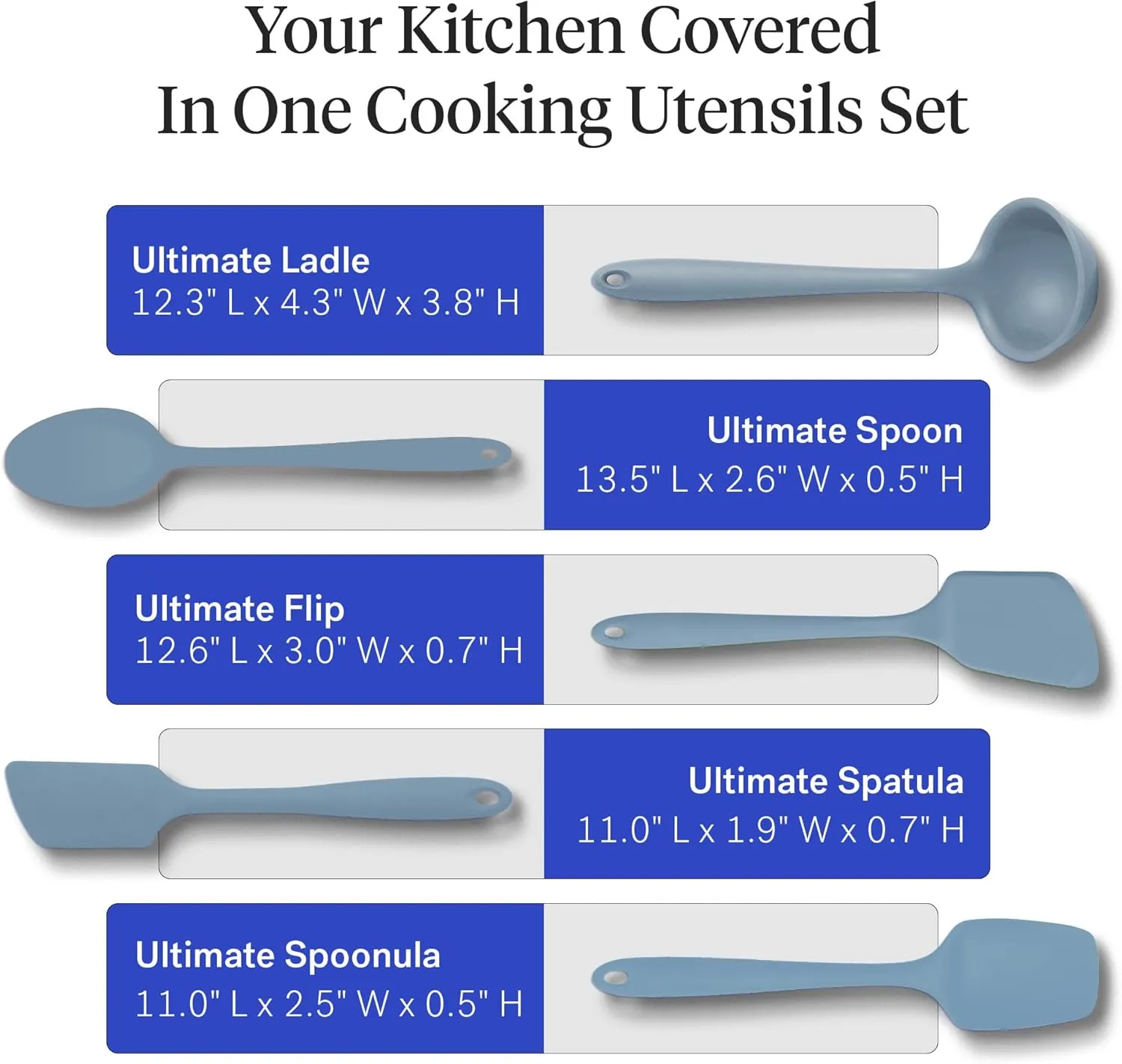 GIR: Get It Right 5 Piece Silicone Cooking Utensils Set - Ladle, Spatula, Flip, Spoon & Spoonula - Non-Stick, Heat Resistant & Dishwasher Safe - Silicone Kitchen Utensils - BPA & BPS Free - Slate