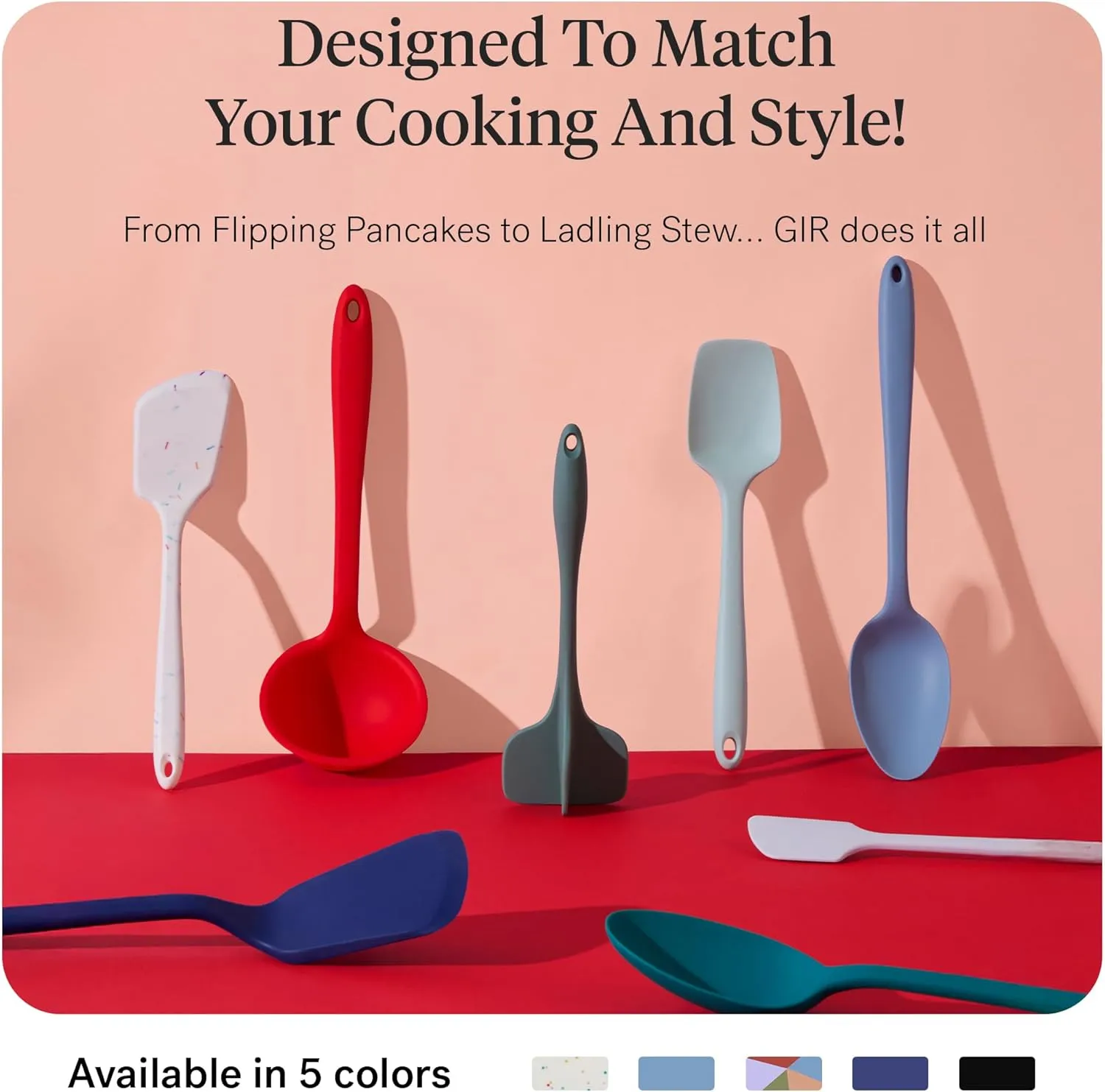GIR: Get It Right 5 Piece Silicone Cooking Utensils Set - Ladle, Spatula, Flip, Spoon & Spoonula - Non-Stick, Heat Resistant & Dishwasher Safe - Silicone Kitchen Utensils - BPA & BPS Free - Slate